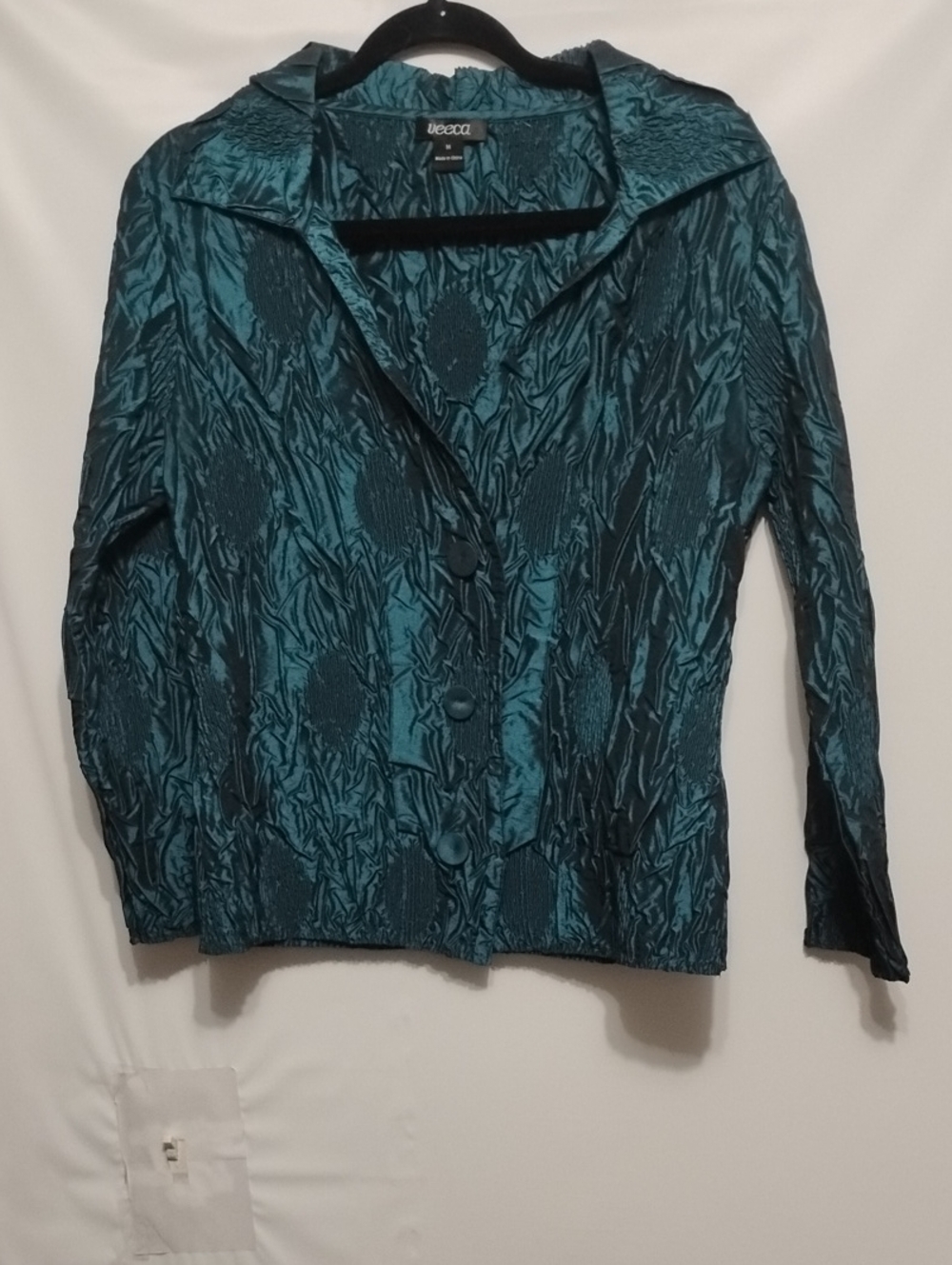Vintage BEEVA Teal Textured Crinkle Button-Front Women's M Art To Wear  Shirt